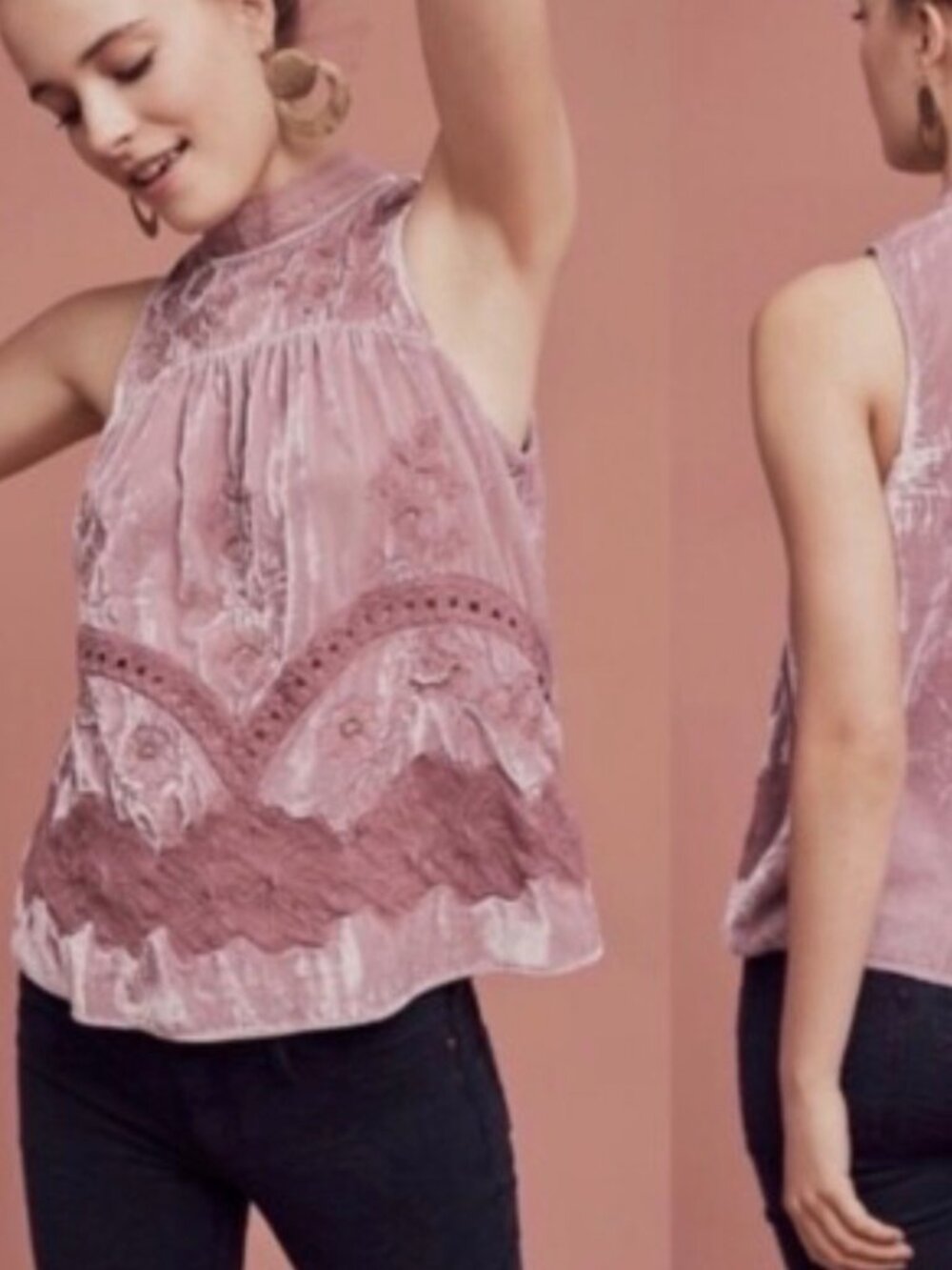 Floreat Anthro Size 14 Myleen Sleeveless Mauve Crushed Velvet Beaded Top